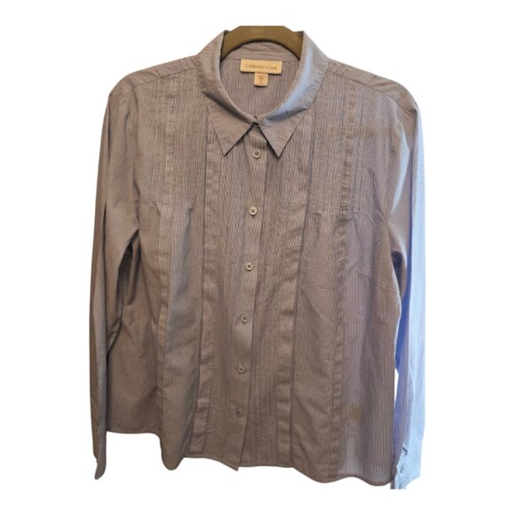 COLDWATER CREEK WOMENS BLUE WHITE LONG SLEEVE BUTTON UP TOP PETITE LARGE RELAXED - Picture 1 of 9